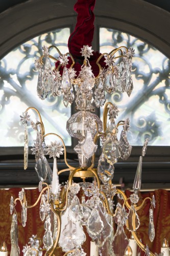 Luminaires Lustre - Lustre cage Louis XV à neuf bras de lumières en bronze doré
