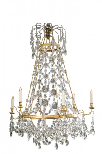 Lustre Louis XVI en cristal et bronze doré à six bras de lumière