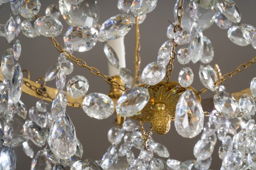 Luminaires Lustre - Lustre Louis XVI en cristal et bronze doré à six bras de lumière