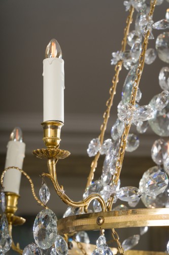 Lustre Louis XVI en cristal et bronze doré à six bras de lumière - Galerie Pellat de Villedon
