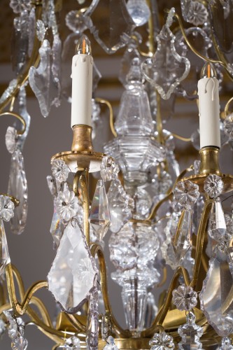 Luminaires Lustre - Lustre Louis XV en cristal et bronze doré à neuf bras de lumière