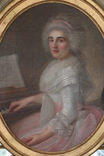 Portrait d'une pianiste, attribué à Jean-François Marie Bellier (1745-1836)  - Tableaux et dessins Style Louis XVI