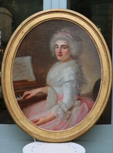 Portrait d'une pianiste, attribué à Jean-François Marie Bellier (1745-1836) - Tableaux et dessins Style Louis XVI