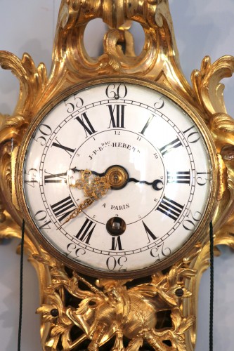XVIIIe siècle - Cartel d’époque Louis XV en bronze doré, signé Saint Germain