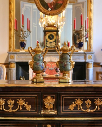 Paire de vases couverts en porcelaine du Japon à fond céladon - Objet de décoration Style Louis XVI