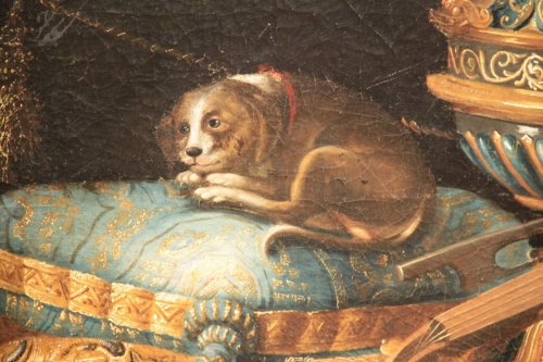 Tableaux et dessins Tableaux XVIIe siècle - Nature-morte canine avec orfèvrerie, fin du XVIIe début XVIIIe siècle, école française