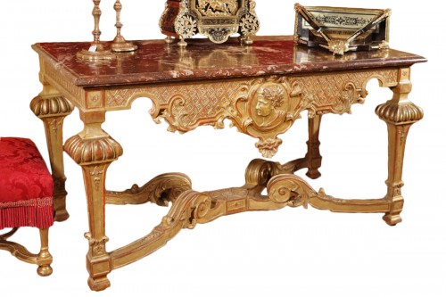 Table console en bois doré et marbre, époque Louis XIV