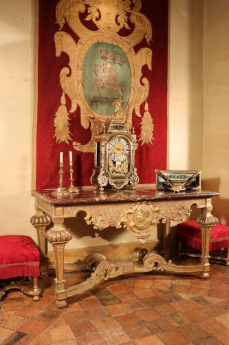Table console en bois doré et marbre, époque Louis XIV - Mobilier Style Louis XIV