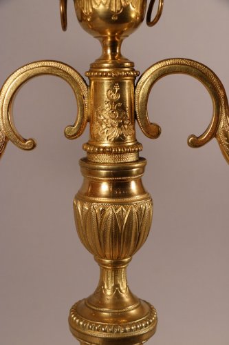 Louis XVI - Paire de candélabres à deux bras de lumière, bronze ciselé et doré, époque Louis XVI