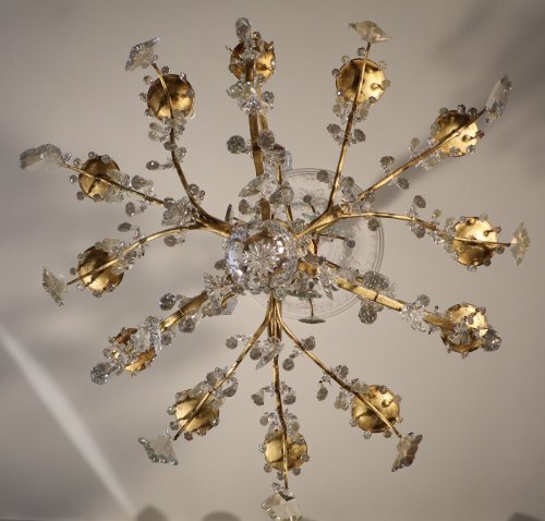 Lustre cage en bronze doré et cristal, vers 1750 - Luminaires Style Louis XV