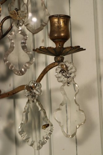 Luminaires Appliques - Paire d’appliques à pampilles, bronze doré et cristal, époque Louis XV
