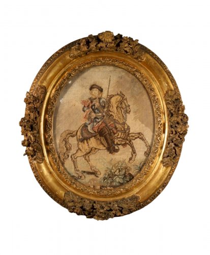 Portrait présumé du duc du Maine, tapisserie au point de Saint-Cyr époque Louis XIV