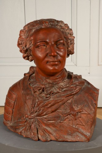 Buste du roi de France Louis XV, terre cuite - Sculpture Style 