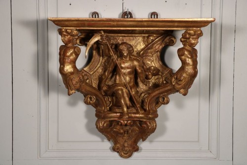 Console d'applique d'époque Régence à la figure du Temps - Mobilier Style Louis XIV