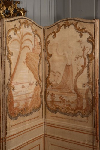 Paravent à six feuilles en toile peinte, XVIIIe siècle - Mobilier Style 