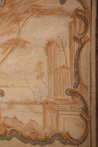 Paravent à six feuilles en toile peinte, XVIIIe siècle - 