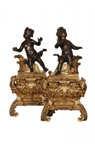 Paire de chenets aux putti