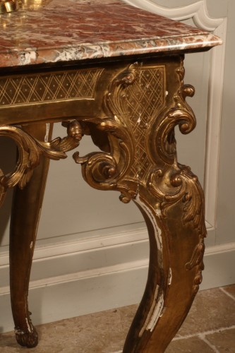 Antiquités - Console Louis XV en chêne doré