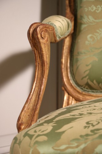 Ensemble de quatre fauteuils à la reine en bois doré estampillé Tilliard - Galerie Pellat de Villedon