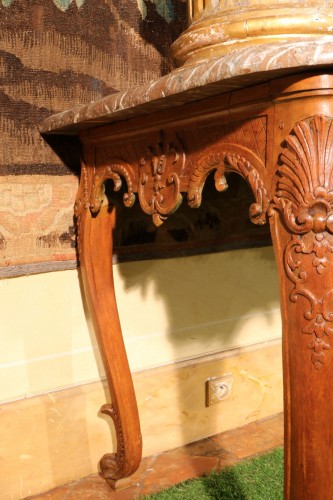 Grande console Louis XV en hêtre - Galerie Pellat de Villedon