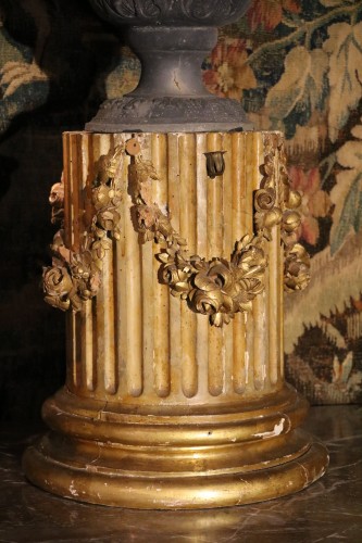 Objet de décoration Colonne Piédestal - Deux demi-colonnes en bois doré