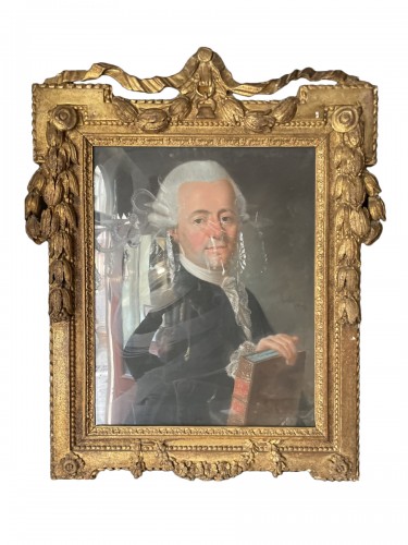 Portrait d’un homme tenant un livre - Pastel signé Pierre Mérelle fils