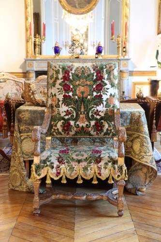 XVIIe siècle - Paire de fauteuils en bois doré d'époque Louis XIV