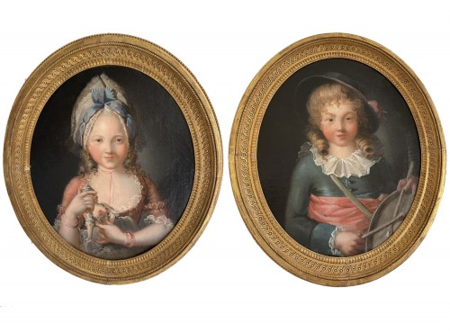 Paire de portraits représentant probablement Louis XVII et Madame royale