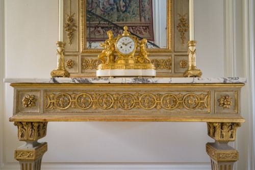 Console d’applique et son miroir doré et rechampi crème - Louis XVI