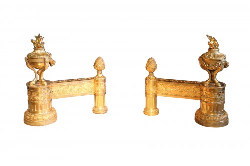 Pair of Louis XVI gilt bronze andirons