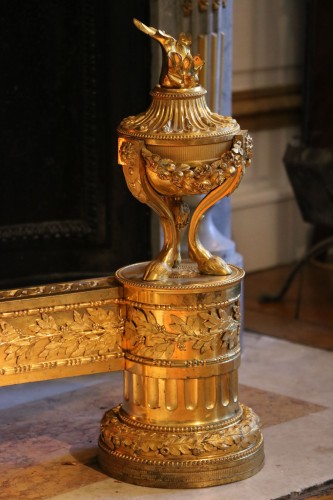 Paire de chenets Louis XVI en bronze doré - Objet de décoration Style Louis XVI