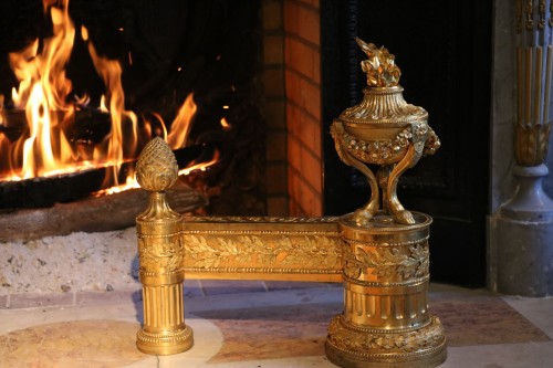 Decorative Objects  - Pair of Louis XVI gilt bronze andirons