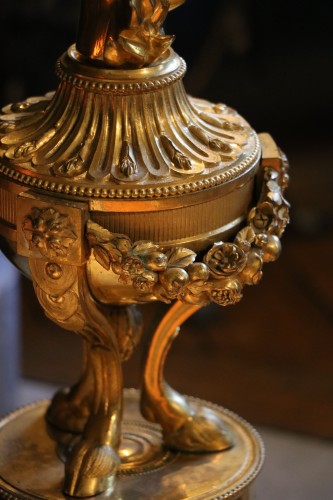 Pair of Louis XVI gilt bronze andirons - Louis XVI