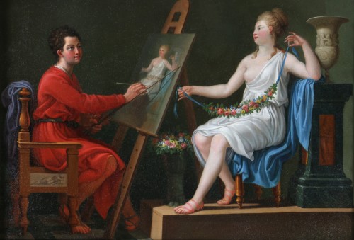 Le peintre et son modèle - Attribué à Charles Amédée Philippe Van Loo (1719 1795) - Tableaux et dessins Style Louis XV