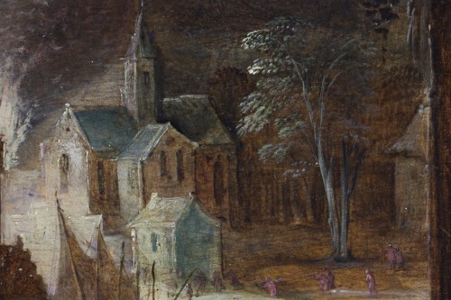 XVIIe siècle - Scène d'incendie nocturne - Atelier de Frans de Momper (1603; 1660)