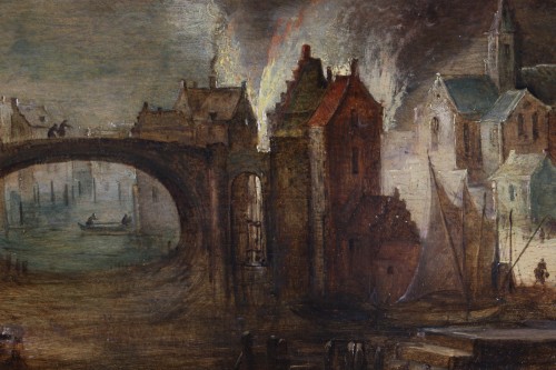 Night fire scene - Frans de Momper (1603; 1660)  workshop - Louis XIII