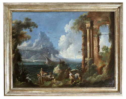 Marine in a landscape of ancient ruins around 1700 - Attributed o Leonardo Coccorante (1680; 1750)