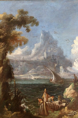 Marine dans un paysage de ruines antiques vers 1700 - Attribué à Leonardo Coccorante (1680 ; 1750) - Tableaux et dessins Style Louis XIV