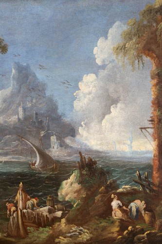 Tableaux et dessins Tableaux XVIIIe siècle - Marine dans un paysage de ruines antiques vers 1700 - Attribué à Leonardo Coccorante (1680 ; 1750)