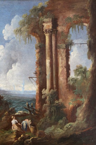 Marine in a landscape of ancient ruins around 1700 - Attributed o Leonardo Coccorante (1680; 1750) - 