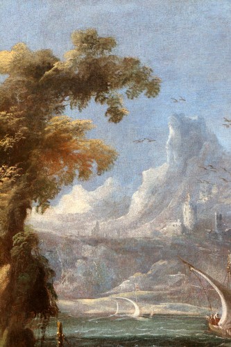 XVIIIe siècle - Marine dans un paysage de ruines antiques vers 1700 - Attribué à Leonardo Coccorante (1680 ; 1750)