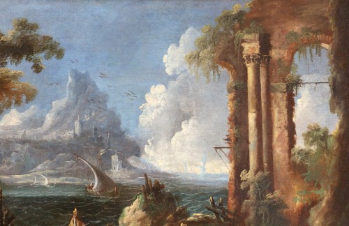 Antiquités - Marine in a landscape of ancient ruins around 1700 - Attributed o Leonardo Coccorante (1680; 1750)