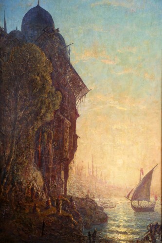 Sunset on the banks of the Bosphorus - Louis Lottier   - Paintings & Drawings Style Louis-Philippe