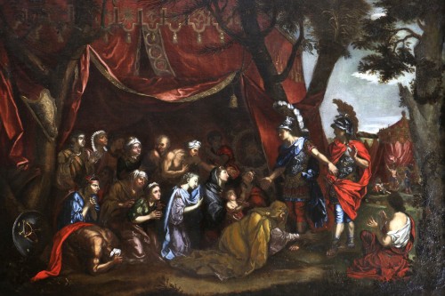 Tableaux et dessins  - Ecole napolitaine du XVIIè d’après Charles Lebrun, La famille de Darius devant Alexandre