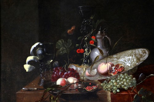 Riche Nature morte sur un entablement - Juriaen van Streeck (1632 - 1687) Siècle d’or hollandais - Tableaux et dessins Style Louis XIV