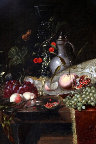 Tableaux et dessins Tableaux XVIIe siècle - Riche Nature morte sur un entablement - Juriaen van Streeck (1632 - 1687) Siècle d’or hollandais