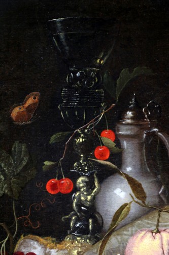 XVIIe siècle - Riche Nature morte sur un entablement - Juriaen van Streeck (1632 - 1687) Siècle d’or hollandais