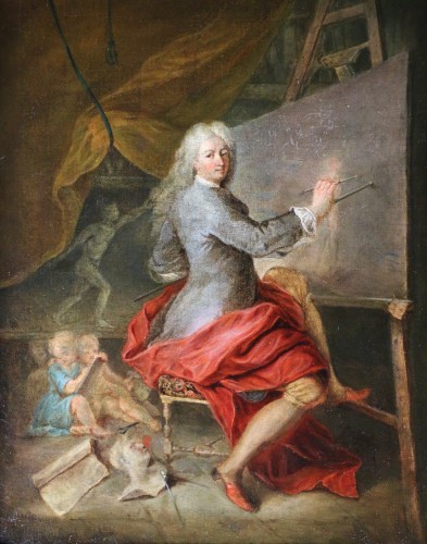 Portrait d’un peintre dans son atelier - Attribué à Robert Levrac de Tounières (1667- 1752) - Tableaux et dessins Style Louis XIV