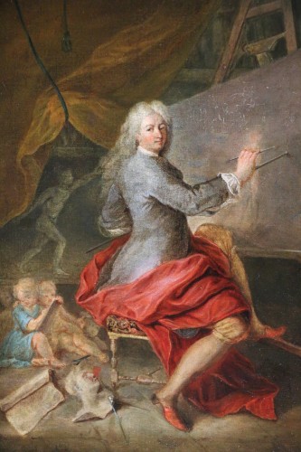 Tableaux et dessins Tableaux XVIIe siècle - Portrait d’un peintre dans son atelier - Attribué à Robert Levrac de Tounières (1667- 1752)