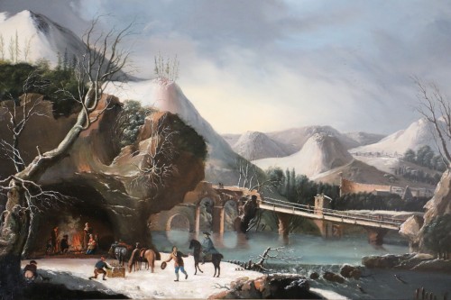 Paysage hivernal - Ecole française fin du XVIIIè siècle attribuée à César Van Loo (1743-1821) - Tableaux et dessins Style Louis XVI